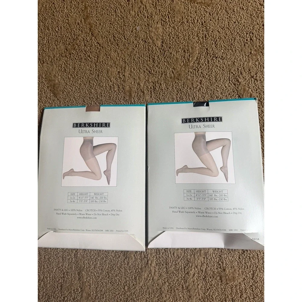 Vintage‎ Berkshire Ultrasheer Sandalfoot Pantyhose Bundle 2 Queen Black & Beige